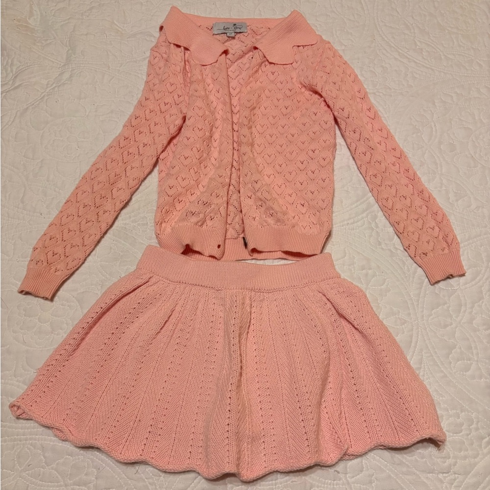 Love & Grow Pink Pointelle Knit Cardigan & Skort Set-Size 4